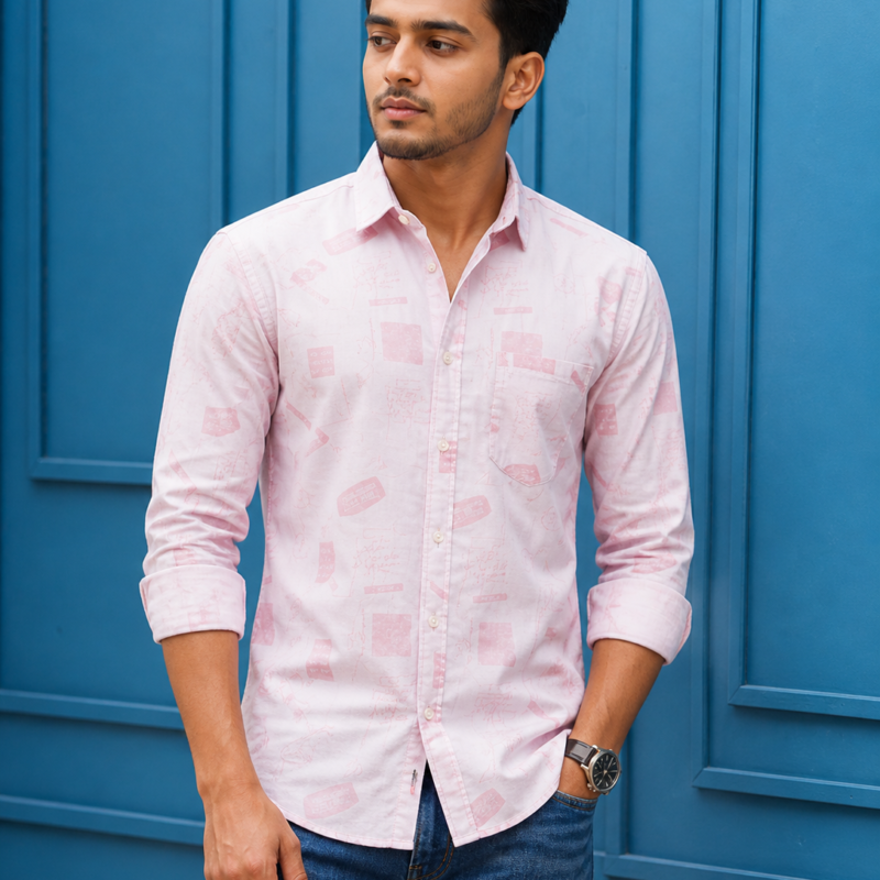 Ultra Slim Fit Printed Casual Shirt by NESTEX NS18