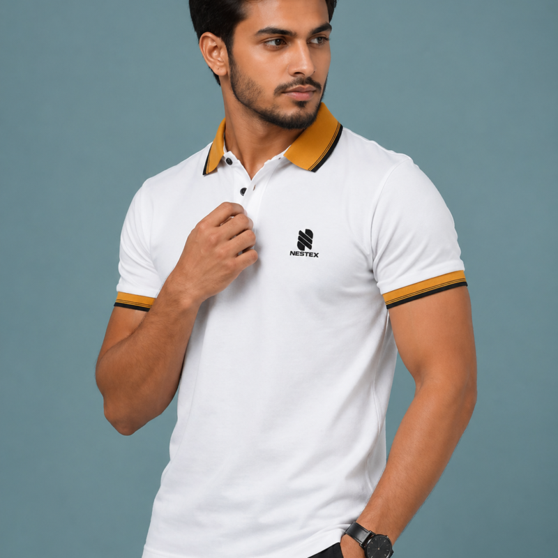 Nestex Luxury Single Jersey Knitted Cotton Polo White Color NP24